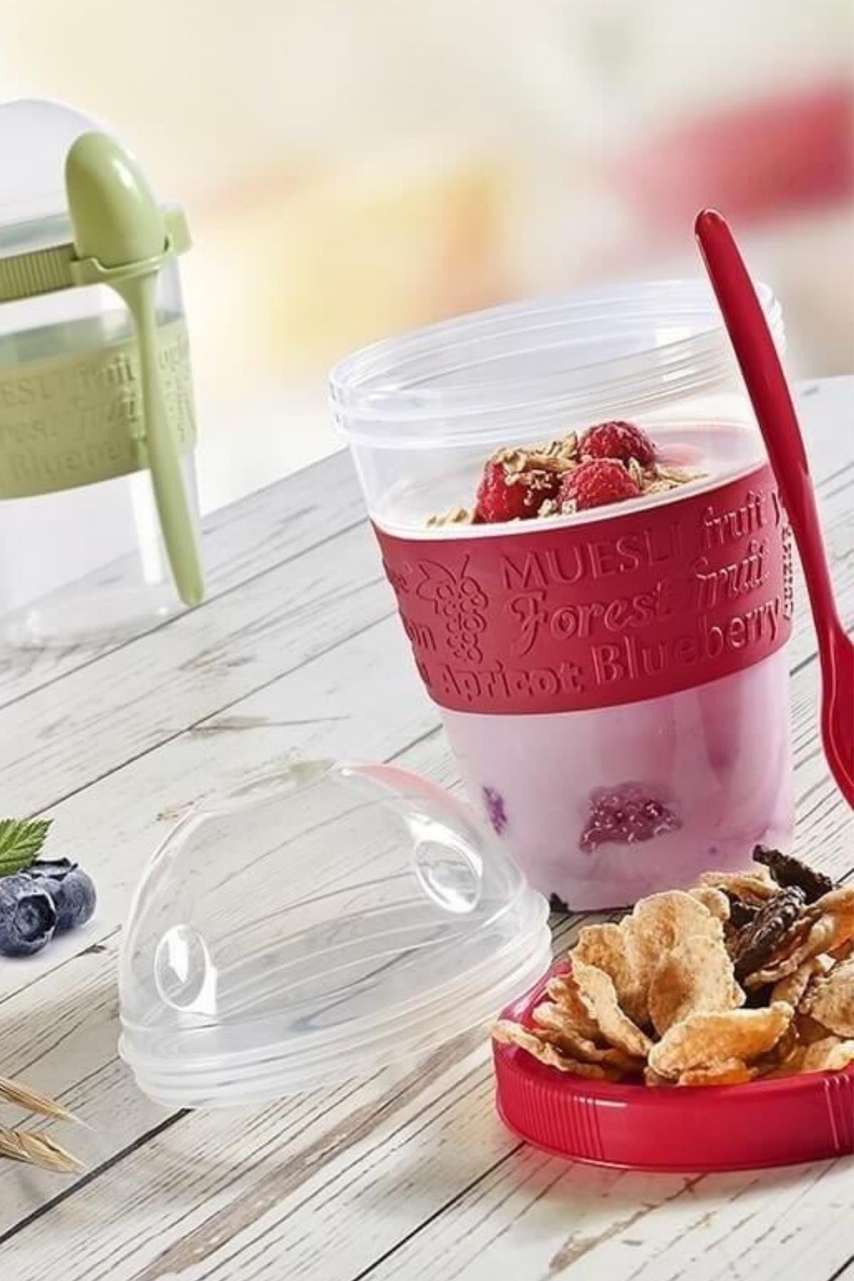 Go Detoks  Kapaklı Kaşıklı Hazırla ve Çık Meyveli Yoğurt Müsli Kabı Beslenme Diyet 600 ml