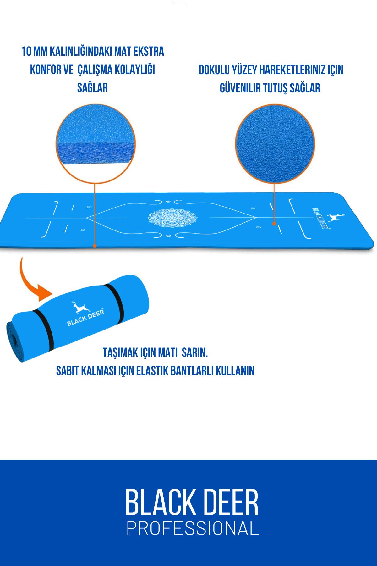 Hizalamalı Yoga Pilates Esneme Matı Egzersiz Minderi 180x55 cm 10 mm