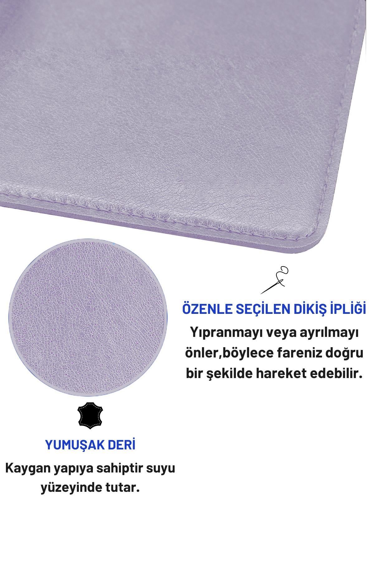 Lila Deri Mouse Pad Dikişli Kenar  Çift Yönlü Kullanım Masa Matı Sümen 70x30 L 