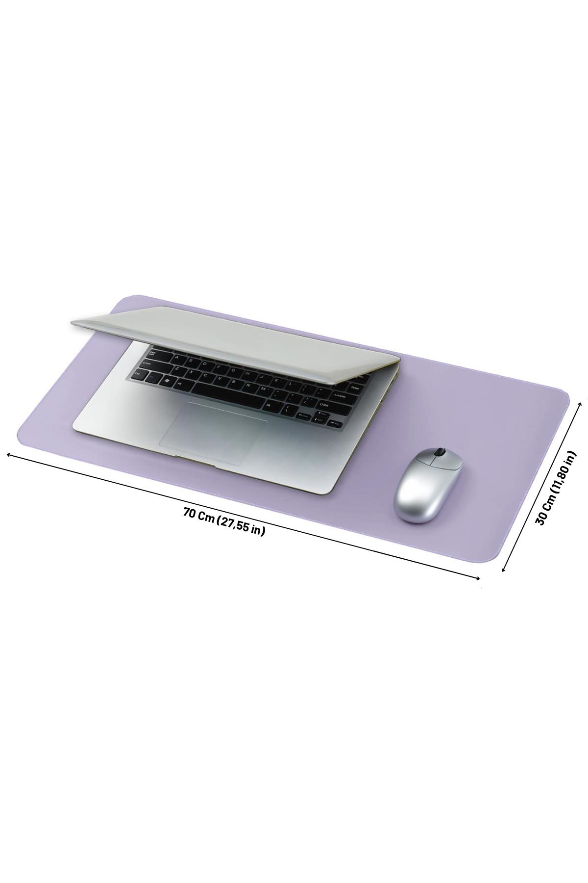 Lila Deri Mouse Pad Dikişli Kenar  Çift Yönlü Kullanım Masa Matı Sümen 70x30 L 