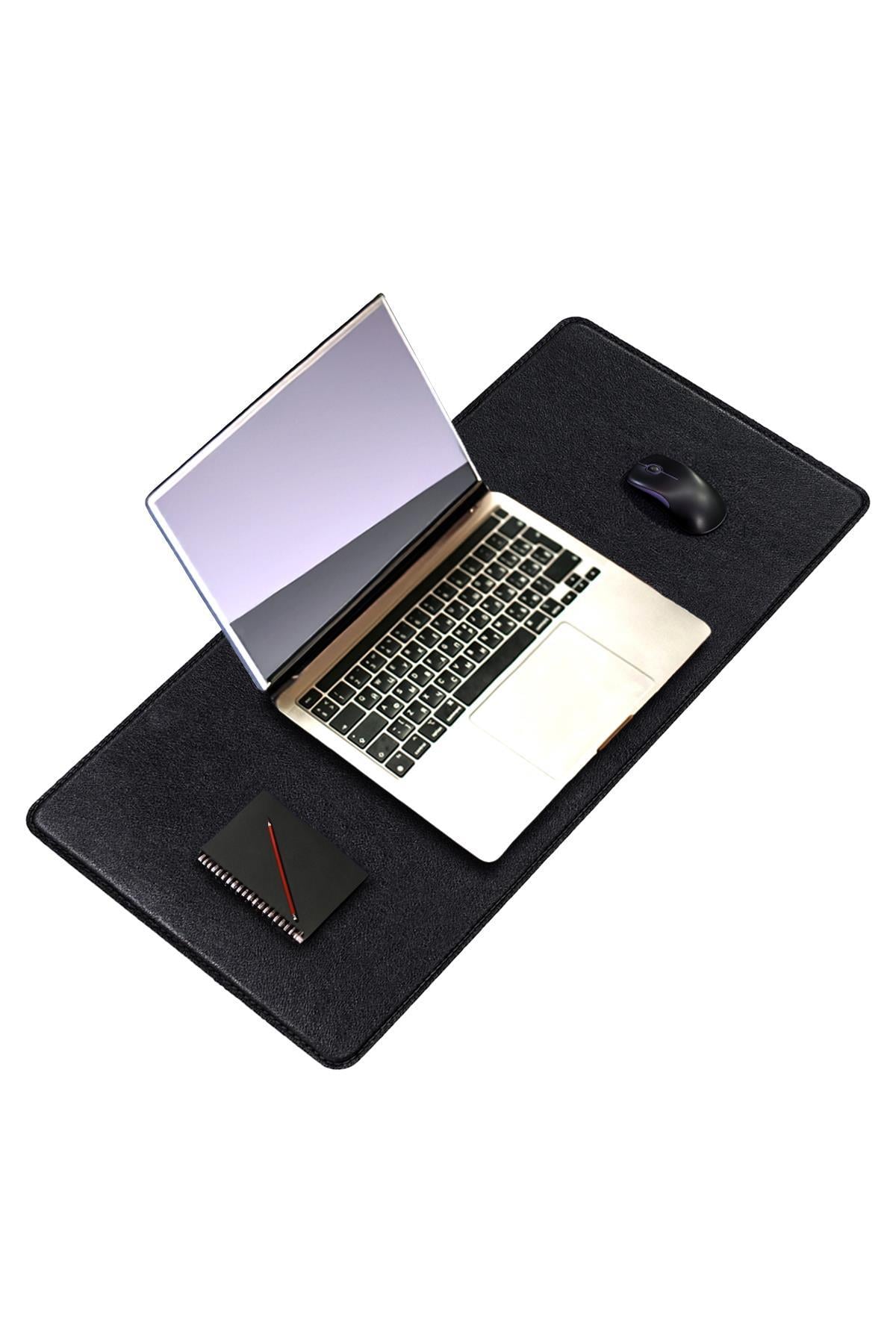 Siyah Deri Mouse Pad Dikişli Kenar  Çift Yönlü Kullanım Masa Matı Sümen 70x30 L 