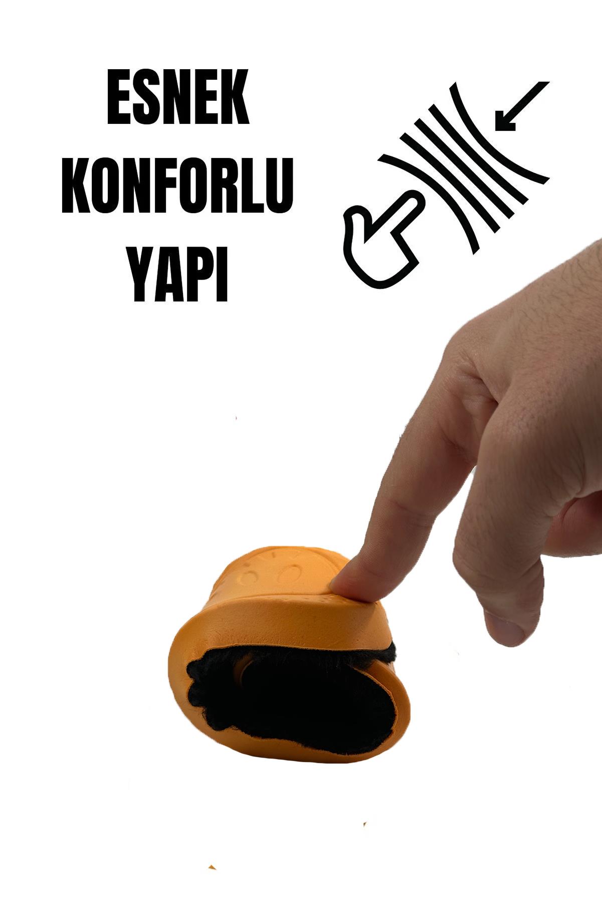 Soft Comfort Sıcak Tutan Termal Yünlü Kışlık Tabanlık Peluş Siyah-Turuncu Ortopedik Tabanlık