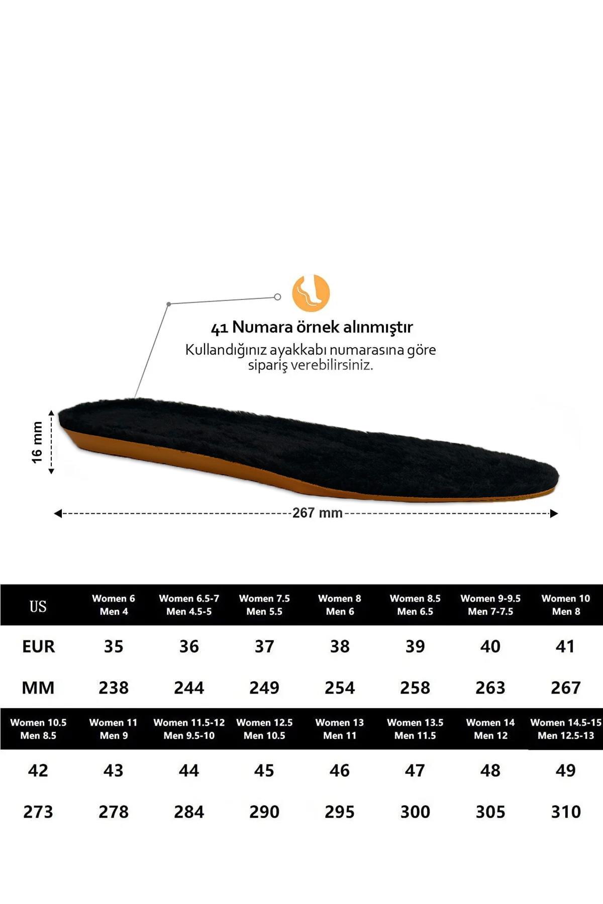 Soft Comfort Sıcak Tutan Termal Yünlü Kışlık Tabanlık Peluş Siyah-Turuncu Ortopedik Tabanlık