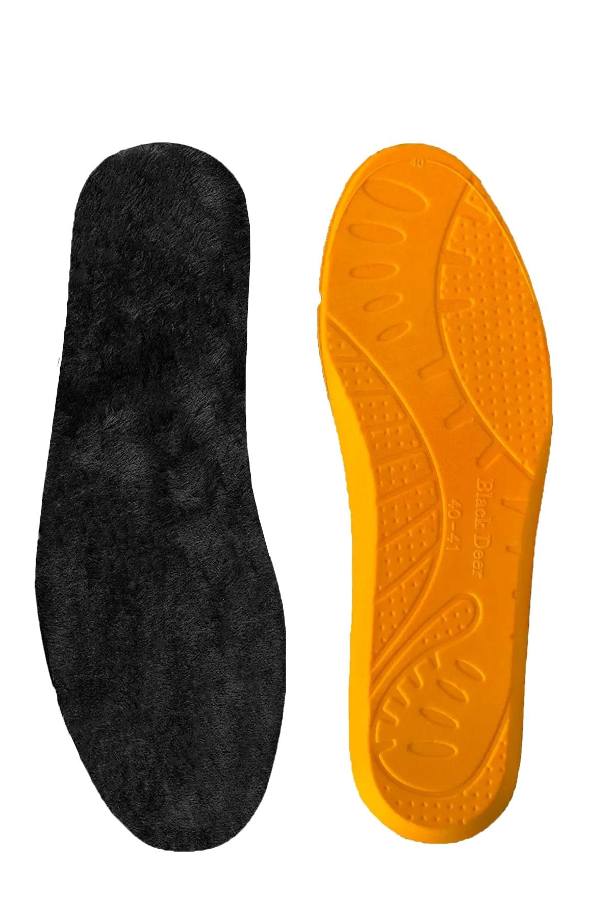 Soft Comfort Sıcak Tutan Termal Yünlü Kışlık Tabanlık Peluş Siyah-Turuncu Ortopedik Tabanlık