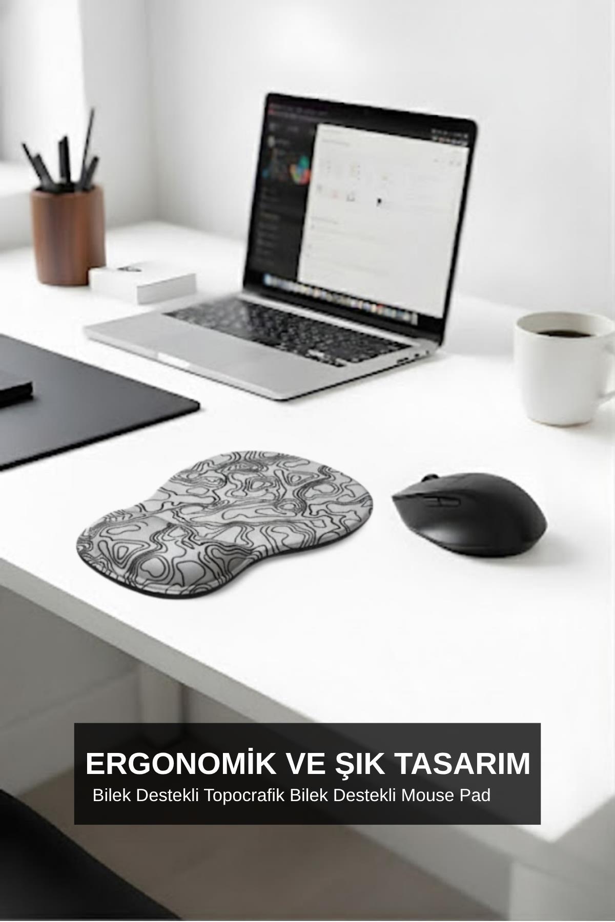 TopoWave Bilek Destekli Mouse Pad Ergonomik Kaymaz Taban Mouse Pad , Bilek Koruyucu Dijital Mouse Pad