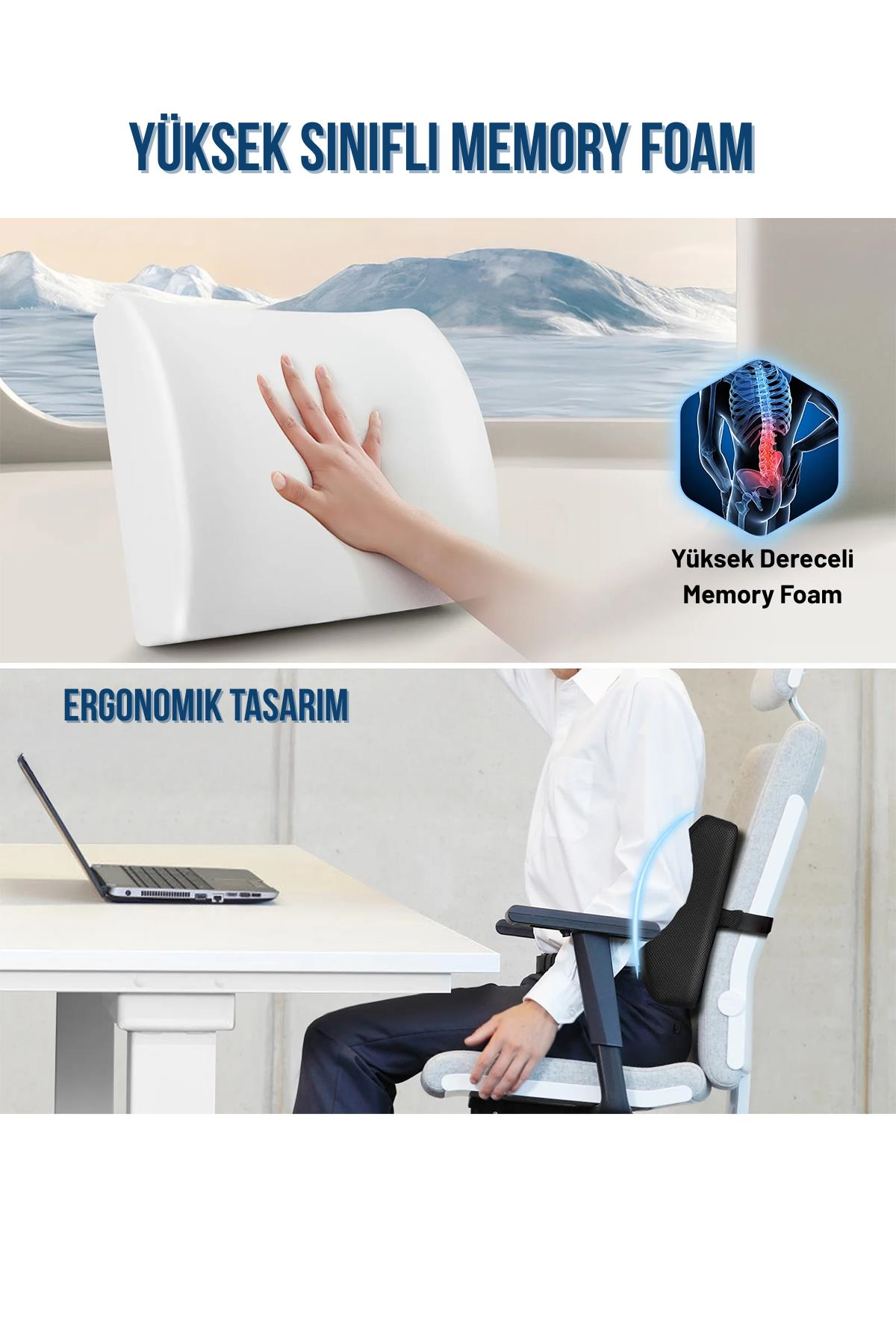 Visco Bel Destek Yastığı Memory Foam Dik Duruş Ortopedik Yastık Omurga Yastığı Visco Ortopedik Sırt Destek Minderi