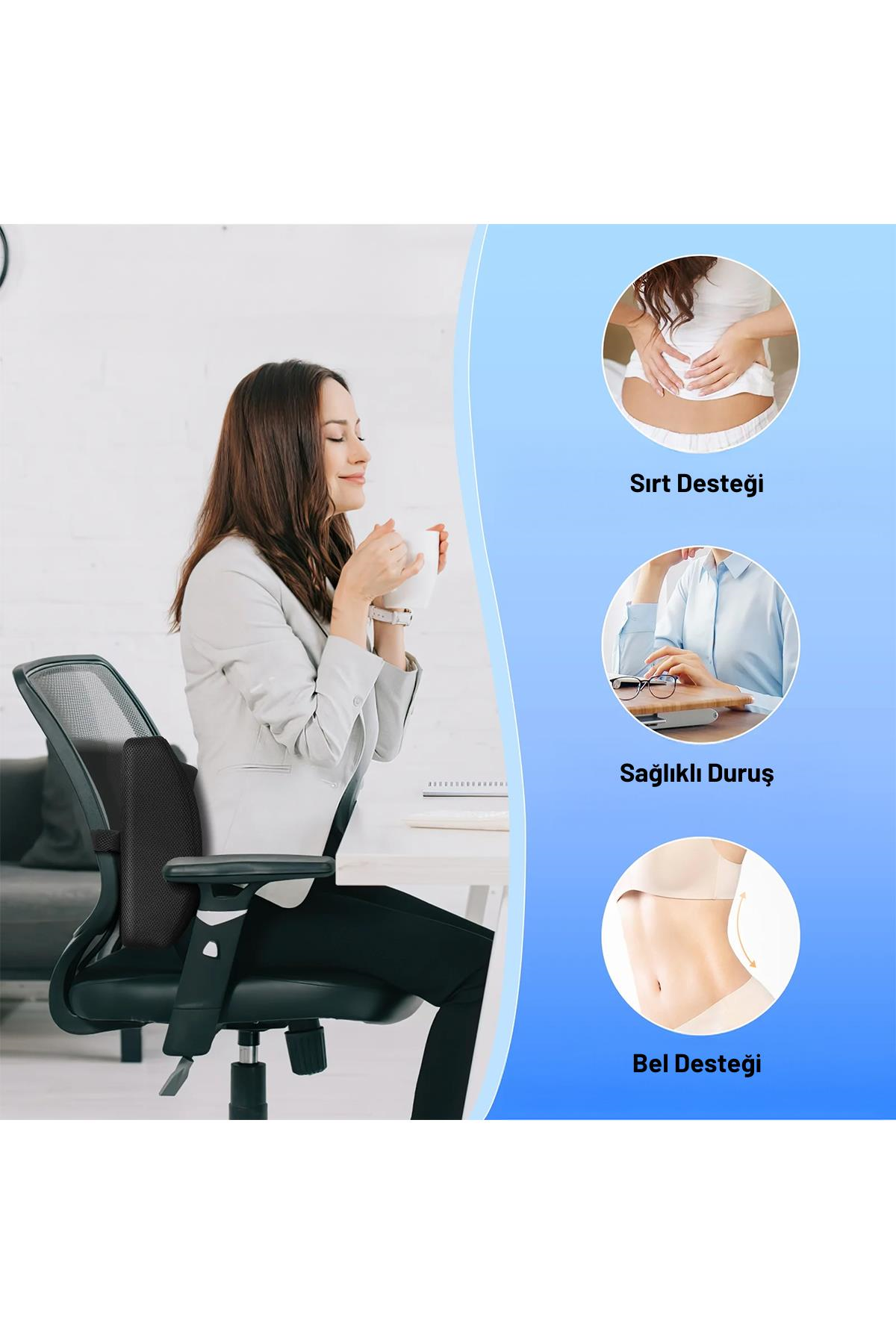 Visco Bel Destek Yastığı Memory Foam Dik Duruş Ortopedik Yastık Omurga Yastığı Visco Ortopedik Sırt Destek Minderi