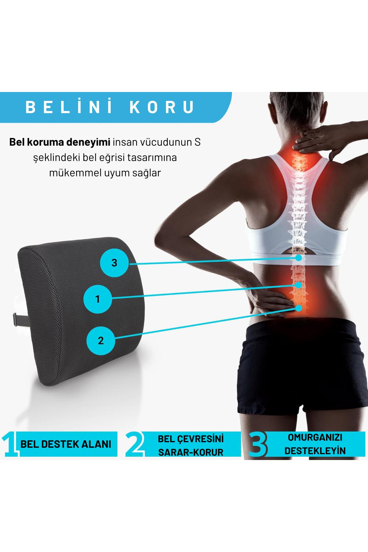 Visco Bel Destek Yastığı Memory Foam Dik Duruş Ortopedik Yastık Omurga Yastığı Ortopedik Sırt Destek Minderi