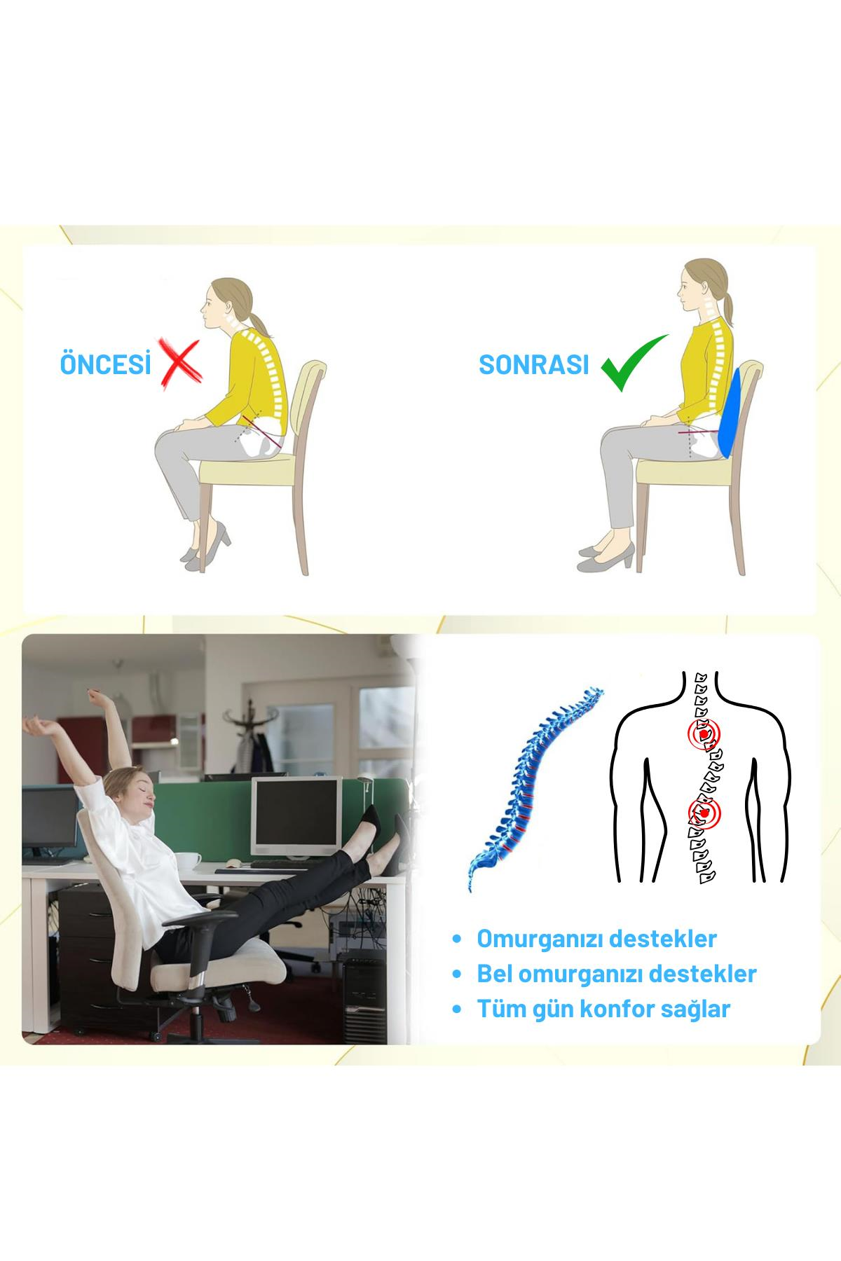 Visco Bel Yastığı Büyük Boy Bel Sırt Minderi Ortopedik Sırt Destek Minderi