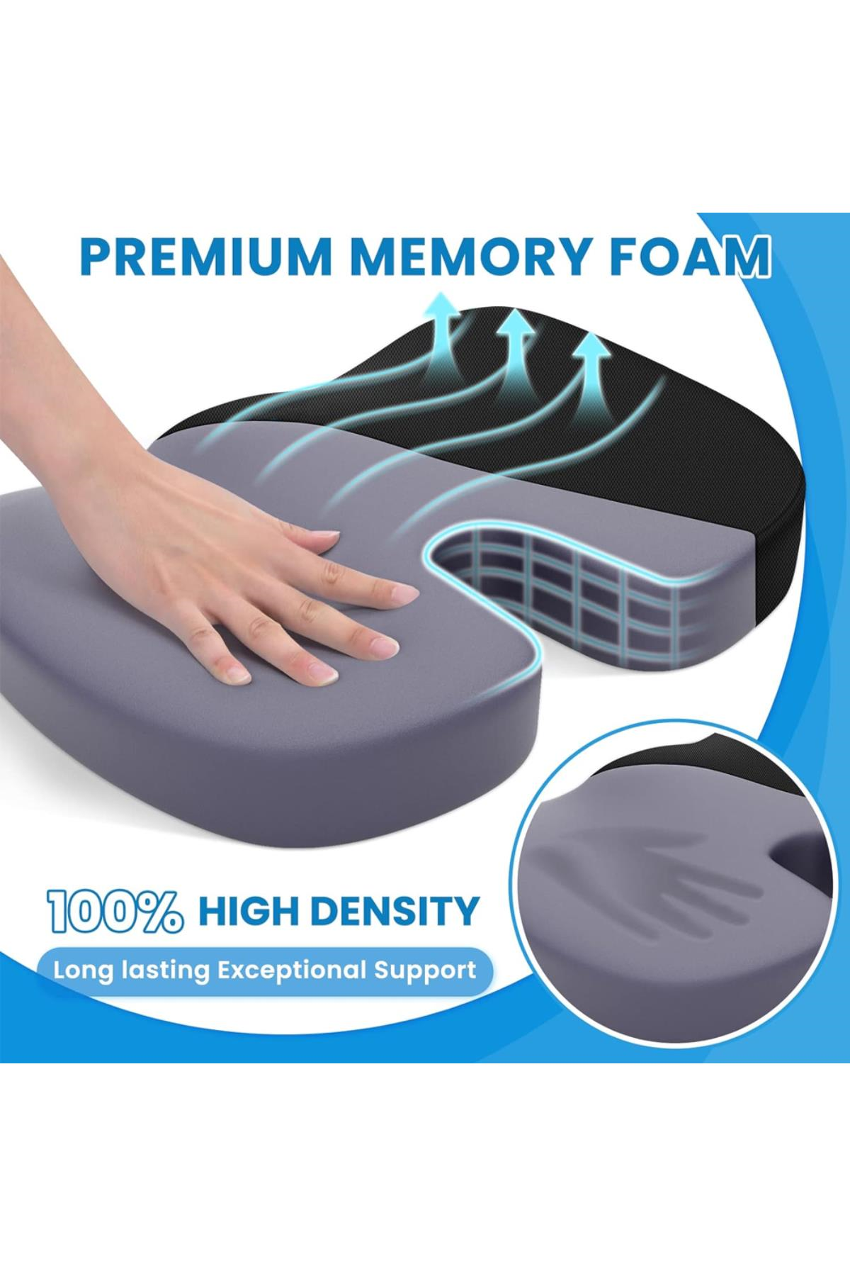 Visco Ortopedik Hafızalı Dik Oturuş Minderi Oturma Bölgesi Sorunları İçin Memory Foam Minder