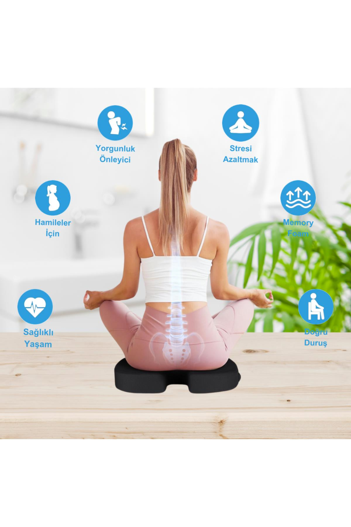 Visco Ortopedik Hafızalı Dik Oturuş Minderi Oturma Bölgesi Sorunları İçin Memory Foam Minder