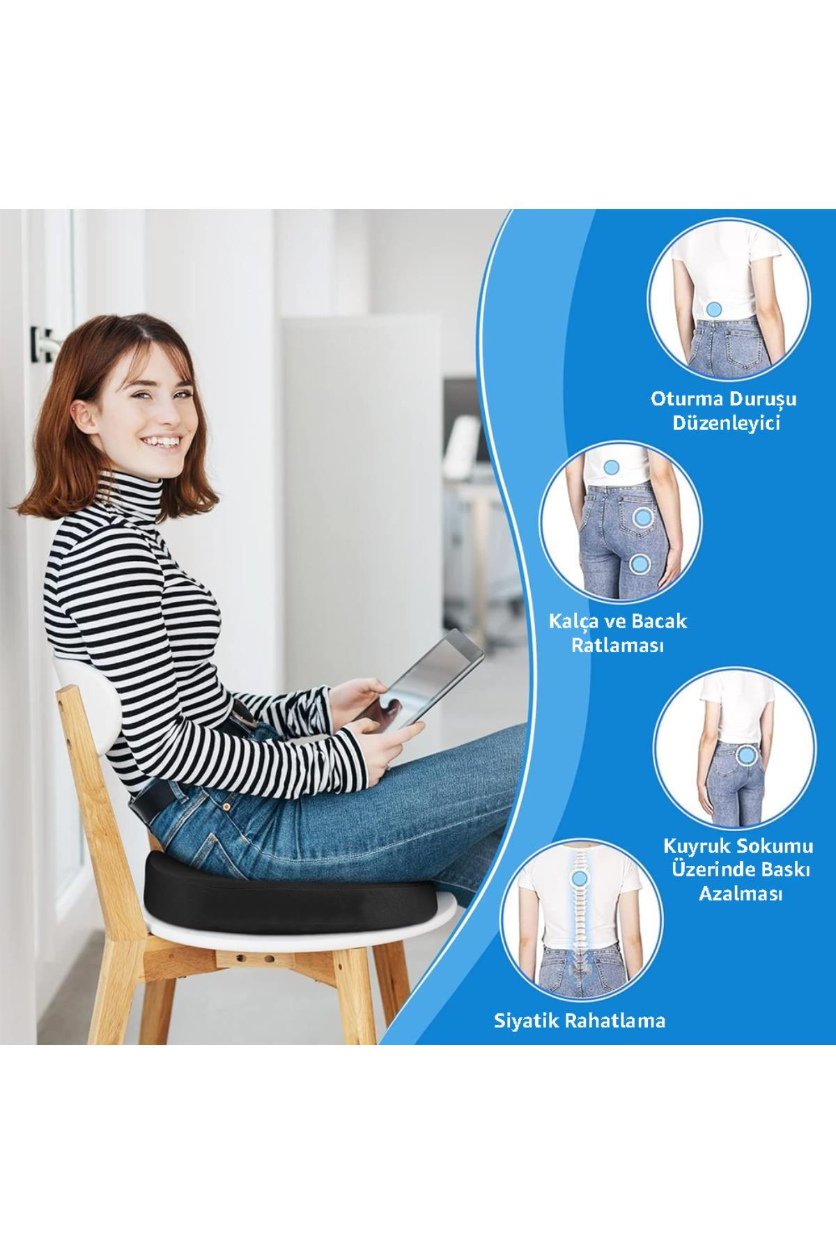 Visco Ortopedik Hafızalı Dik Oturuş Minderi Oturma Bölgesi Sorunları İçin Memory Foam Minder