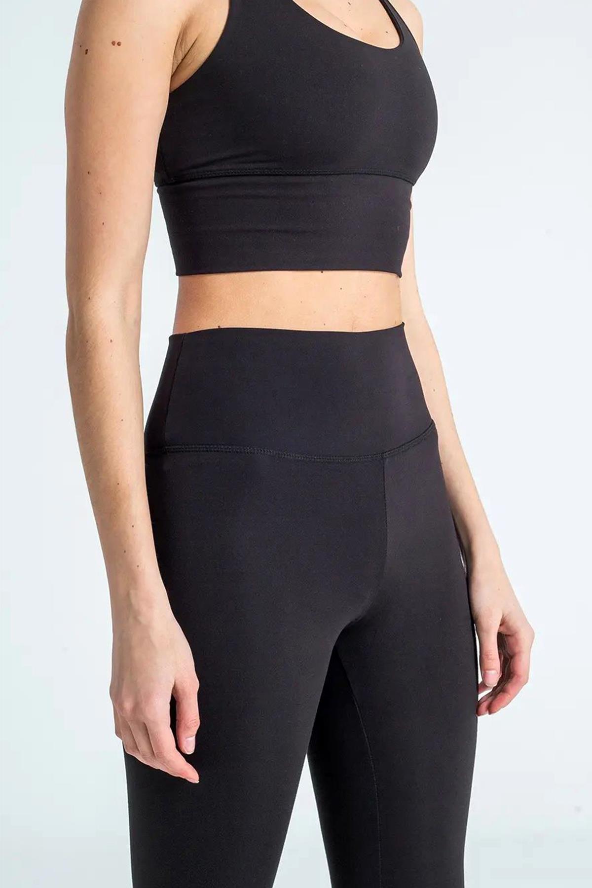 Yüksek Bel Geniş Kemer Toparlayıcı Sıkılaştırıcı Dalgıç Kumaş Günlük Spor Kadın Tayt Siyah 