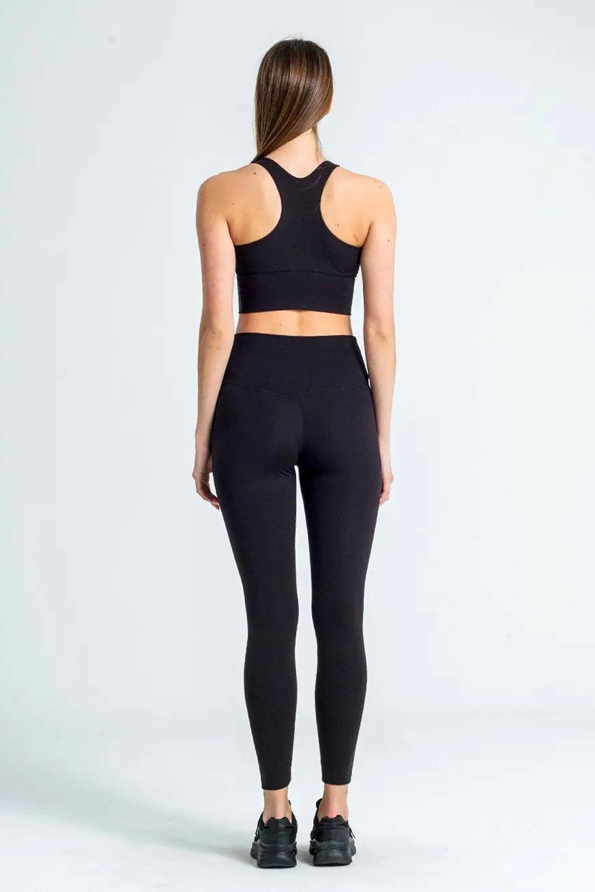 Yüksek Bel Geniş Kemer Toparlayıcı Sıkılaştırıcı Dalgıç Kumaş Günlük Spor Kadın Tayt Siyah 