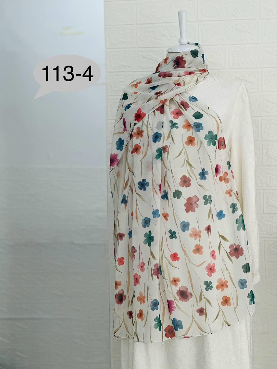 113-4 Çiçek Desenli Şifon Şal