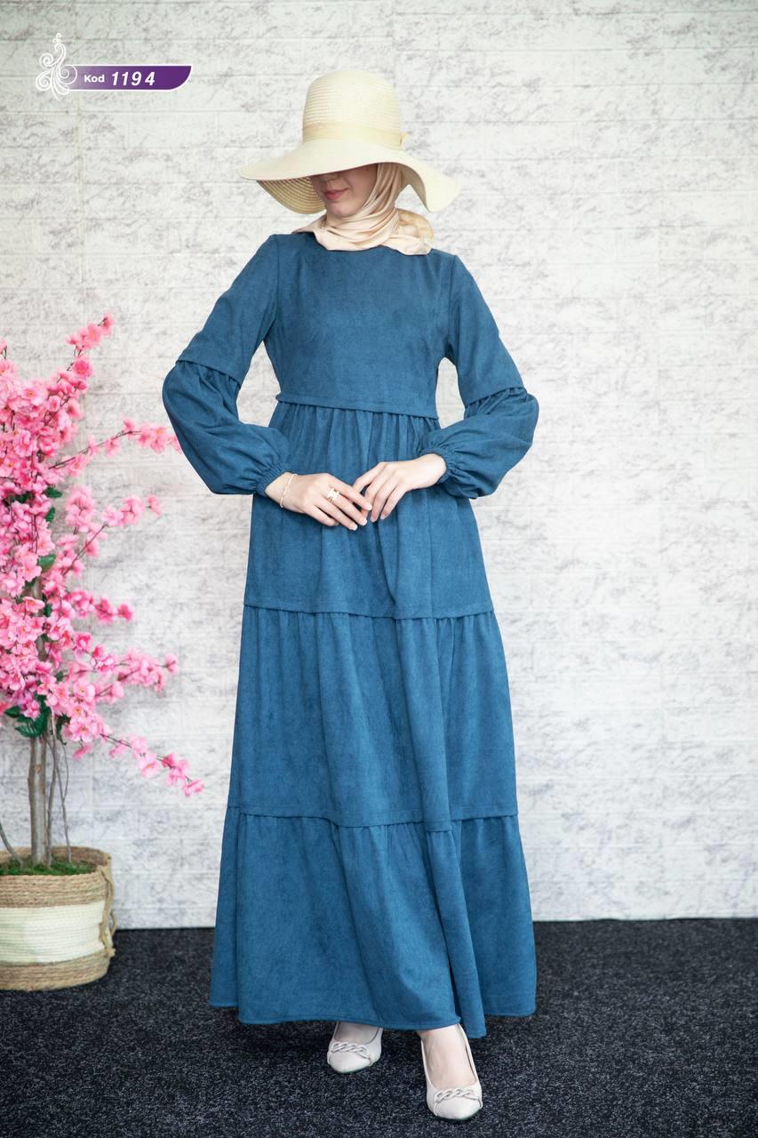 1194 Sade Model Kışlık Elbise - Mavi 