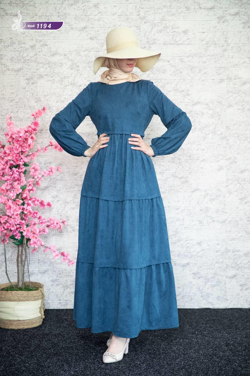1194 Sade Model Kışlık Elbise - Mavi 