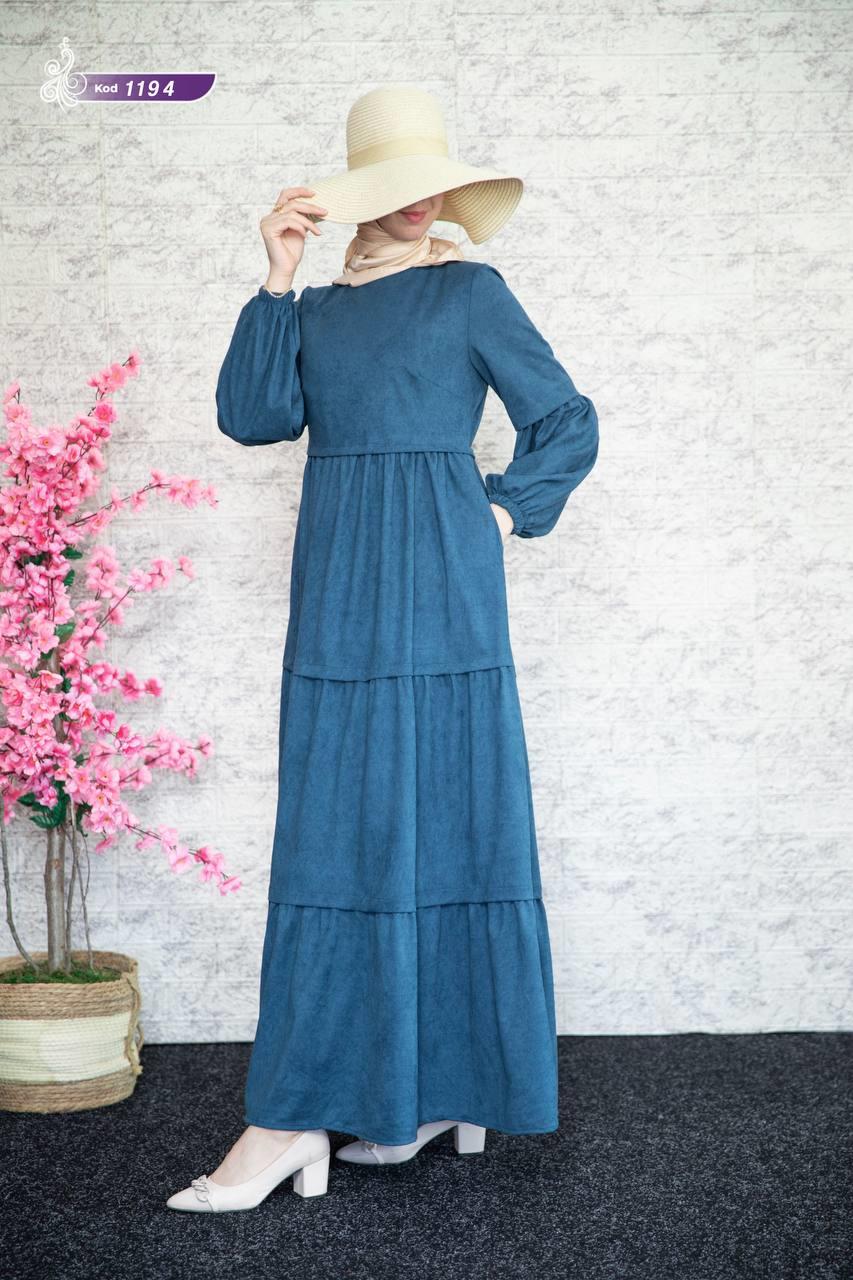 1194 Sade Model Kışlık Elbise - Mavi 