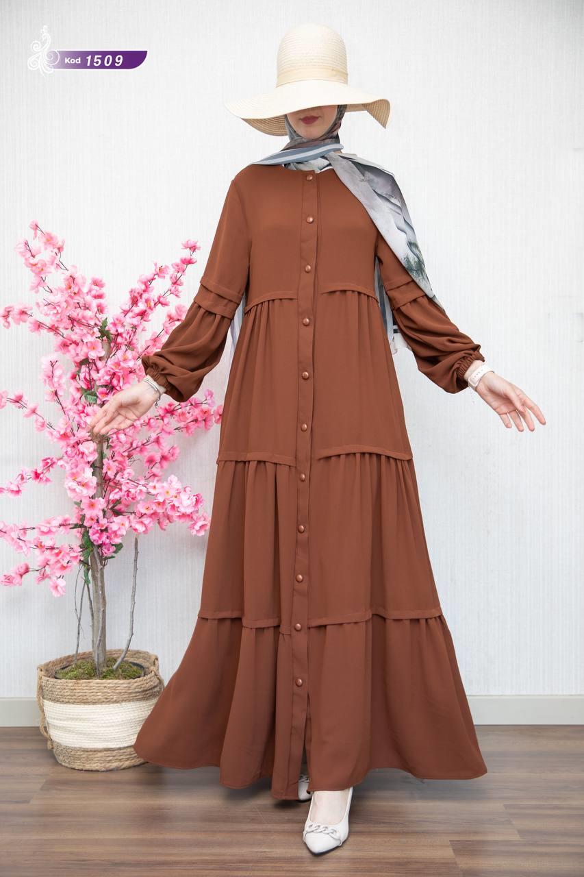1509 Düğme Detaylı Elbise -taba