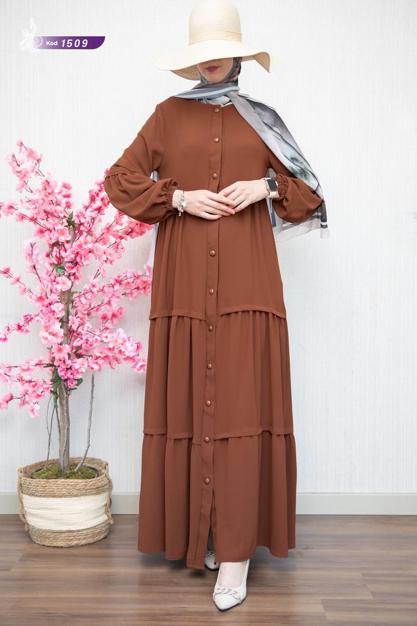 1509 Düğme Detaylı Elbise -taba
