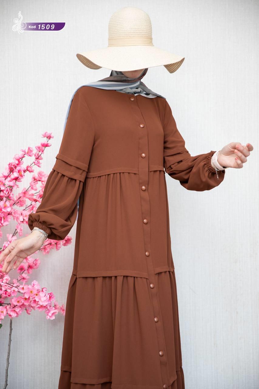 1509 Düğme Detaylı Elbise -taba