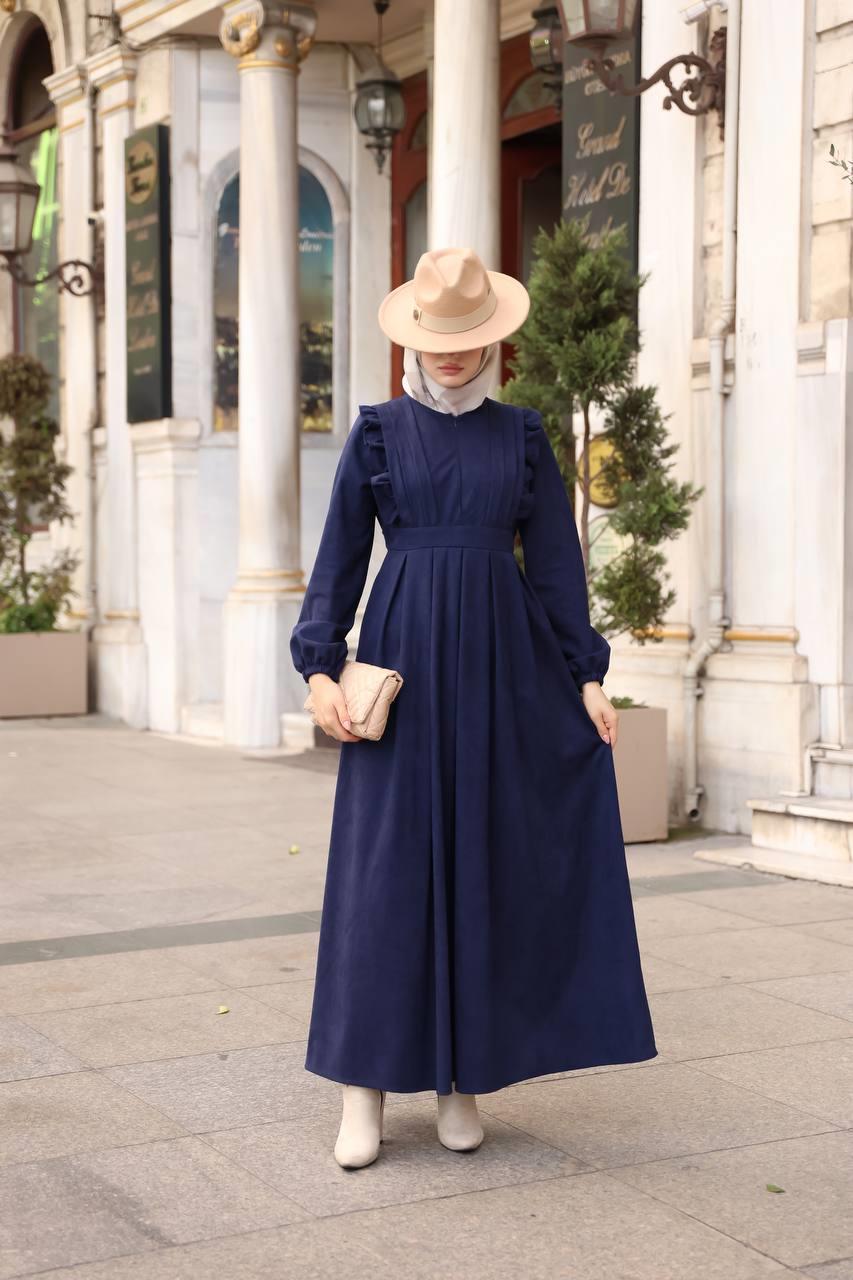 1581 Fermuar Detaylı Elbise - Lacivert 