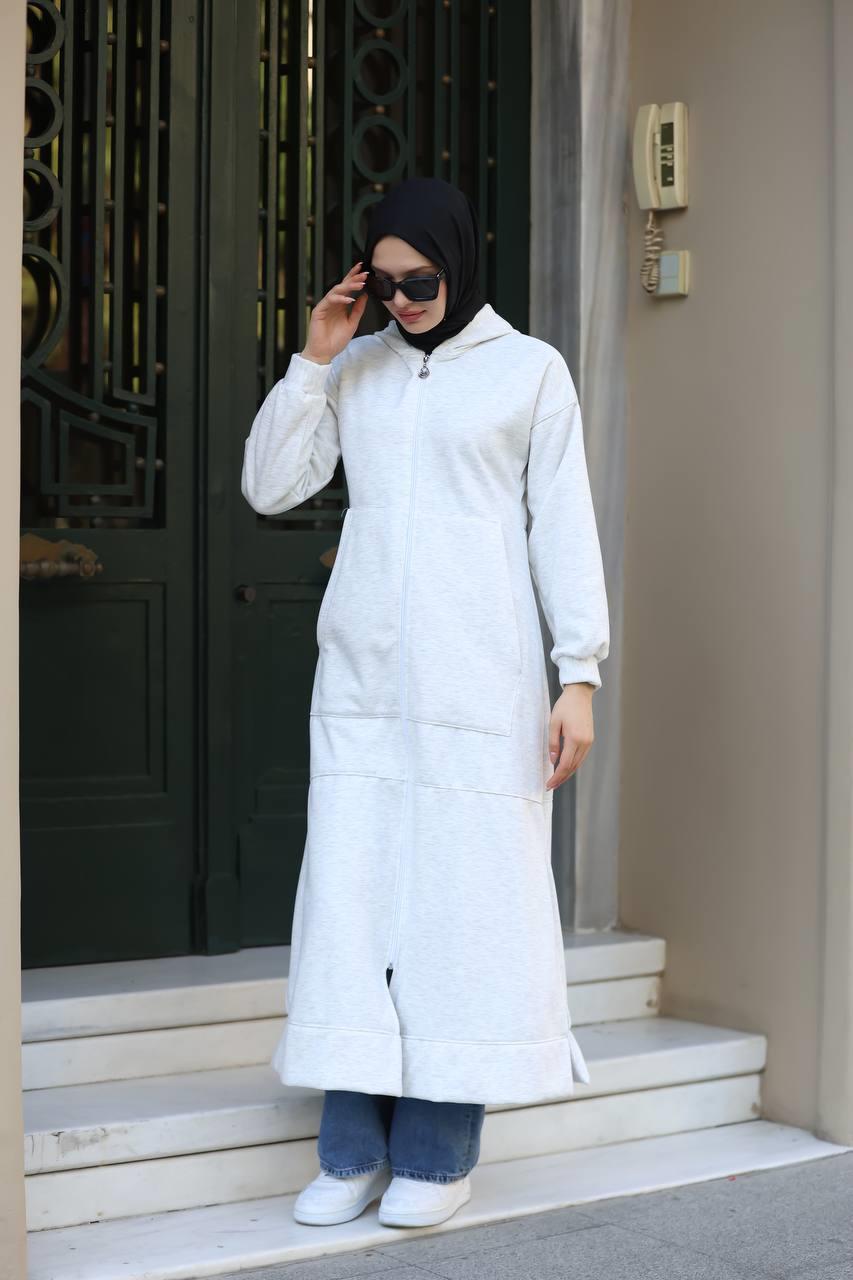 1612 Fermuarlı Polar Kap - Açık Gri