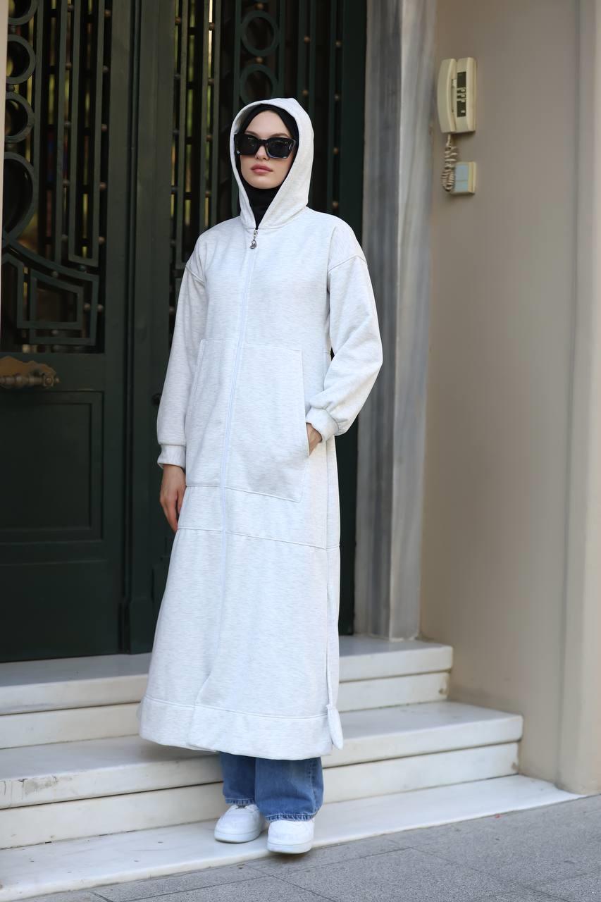 1612 Fermuarlı Polar Kap - Açık Gri