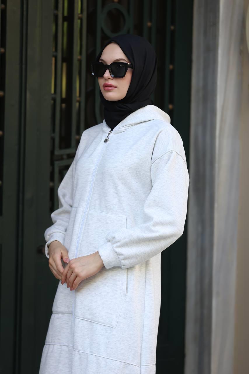 1612 Fermuarlı Polar Kap - Açık Gri