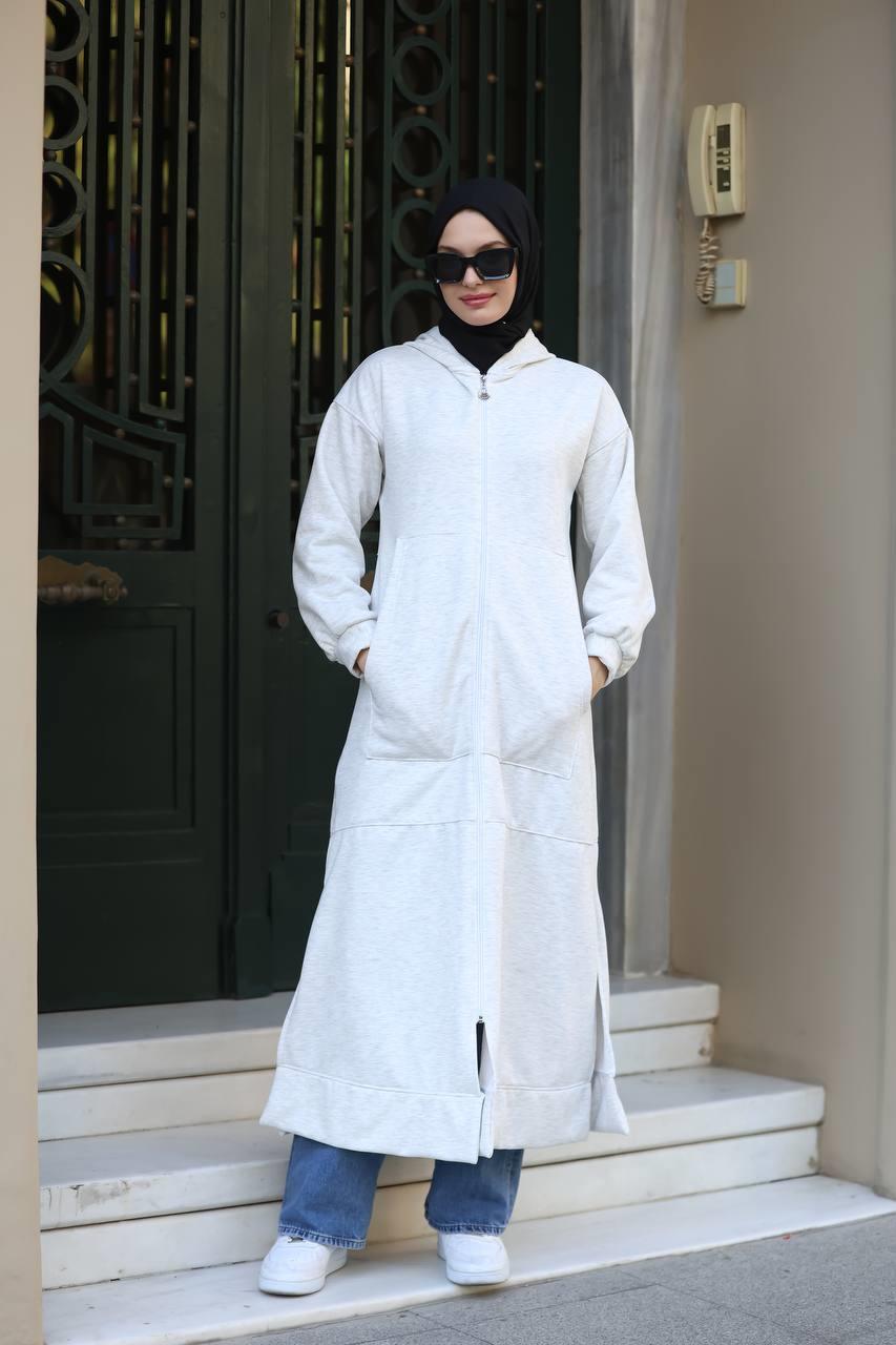 1612 Fermuarlı Polar Kap - Açık Gri