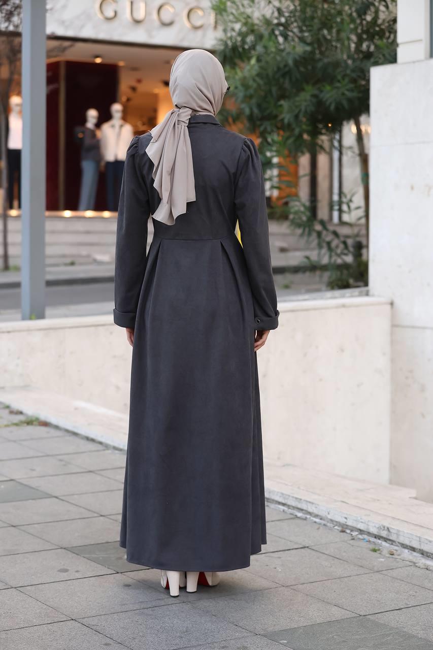 1625 Yandan Kemer Detaylı Elbise - Gri