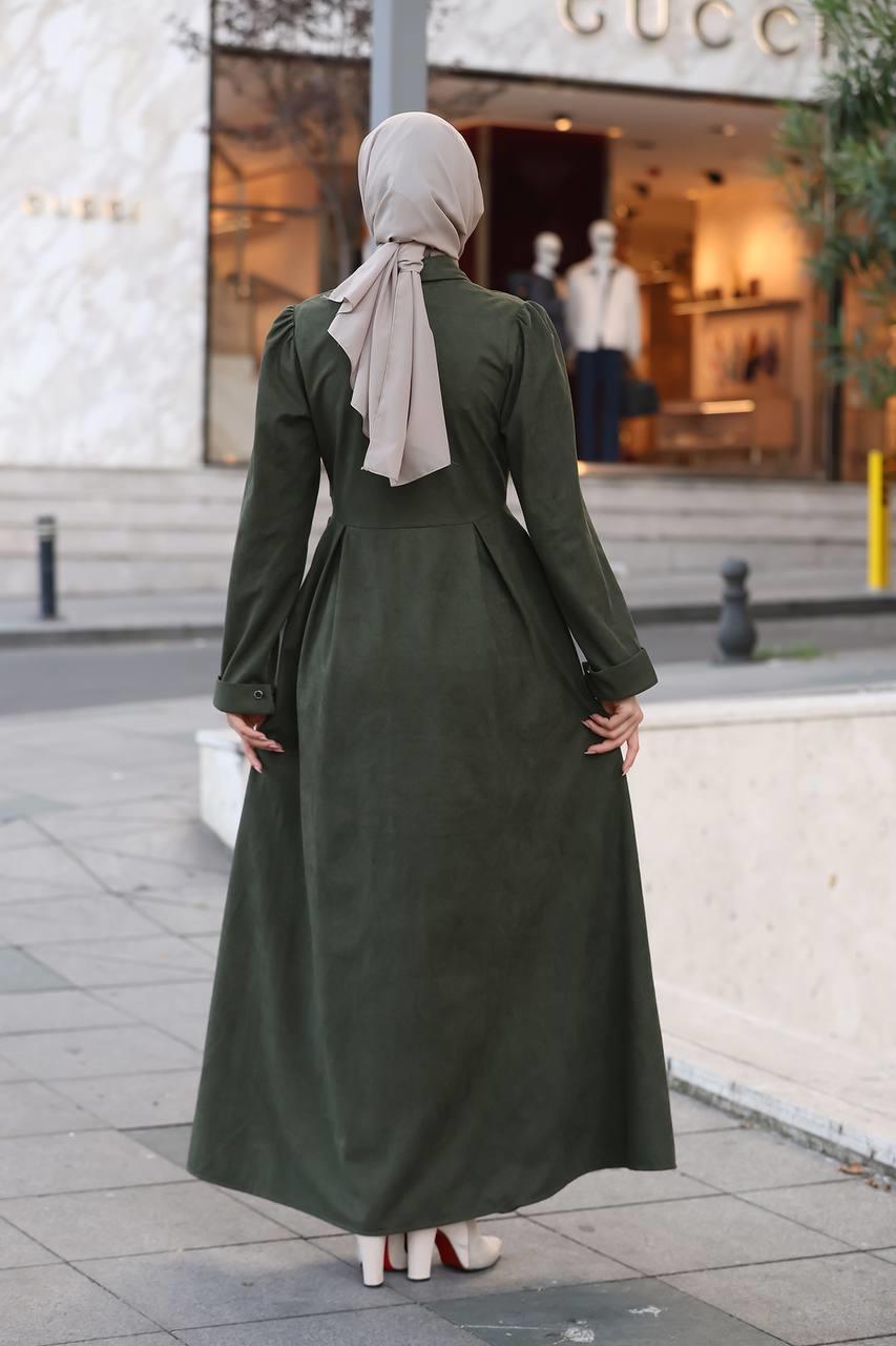 1625 Yandan Kemer Detaylı Elbise - Haki