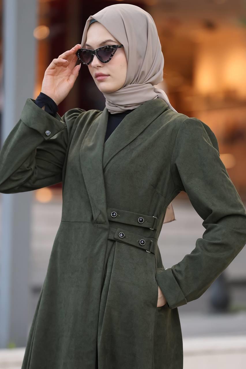 1625 Yandan Kemer Detaylı Elbise - Haki
