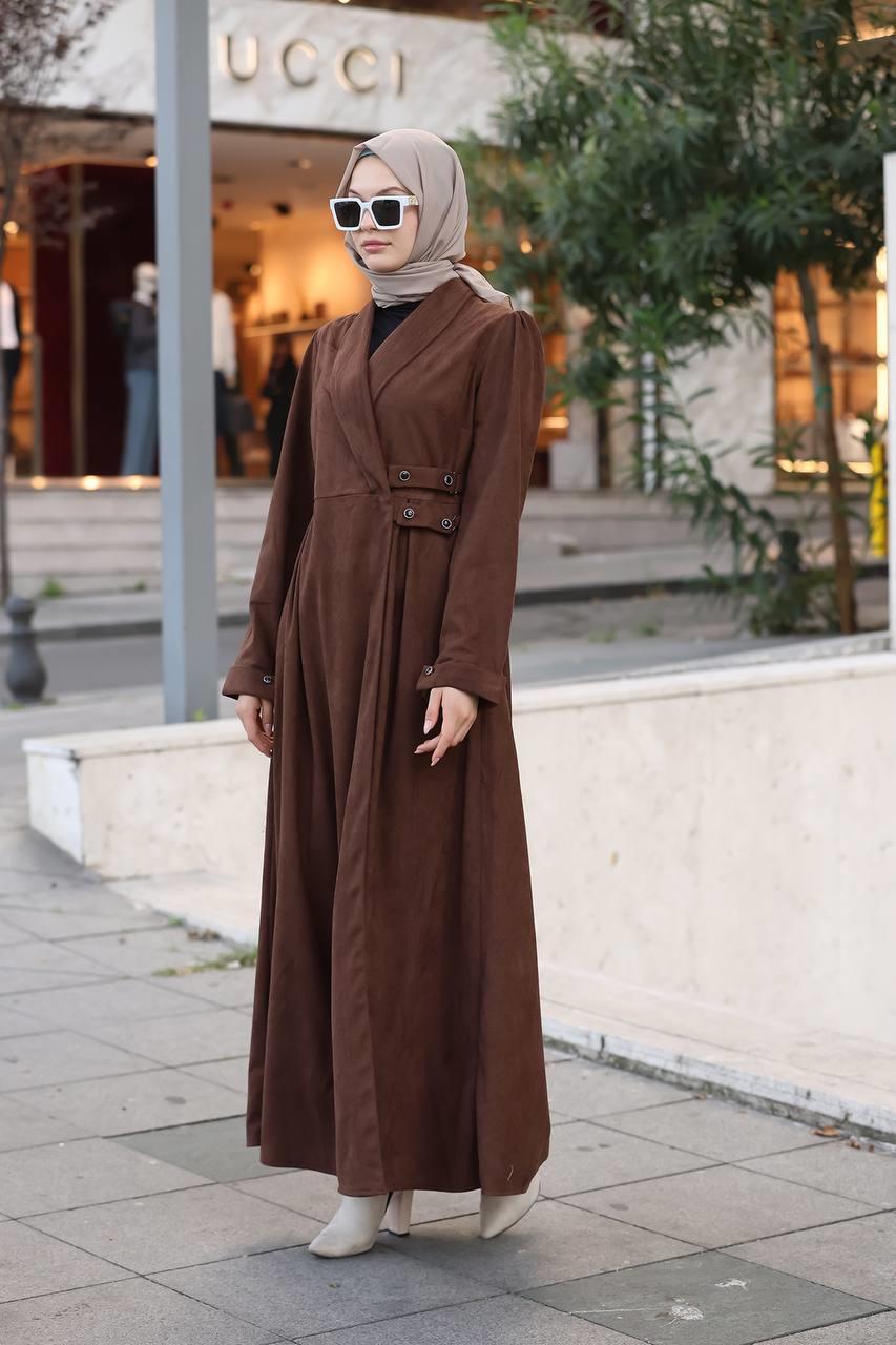 1625 Yandan Kemer Detaylı Elbise - Koyu Taba