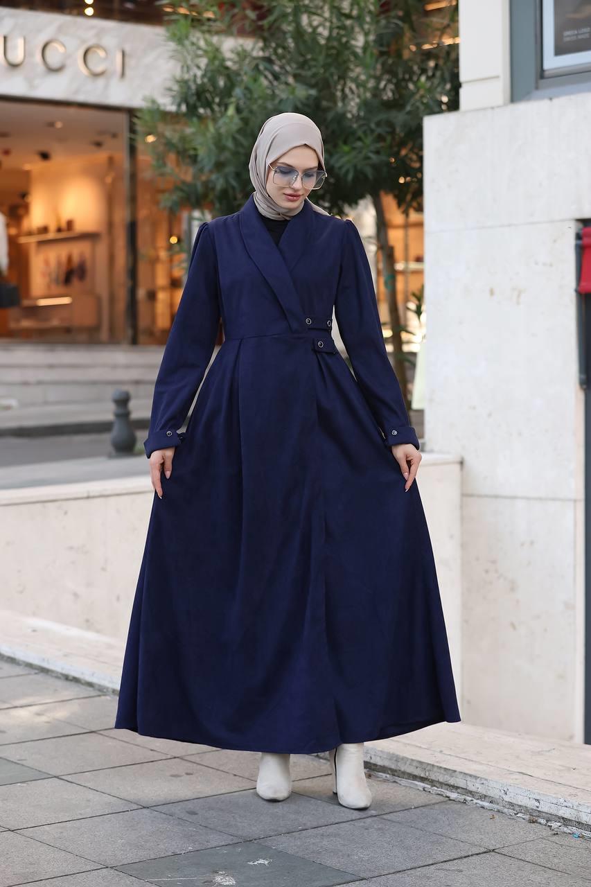 1625 Yandan Kemer Detaylı Elbise - Lacivert 
