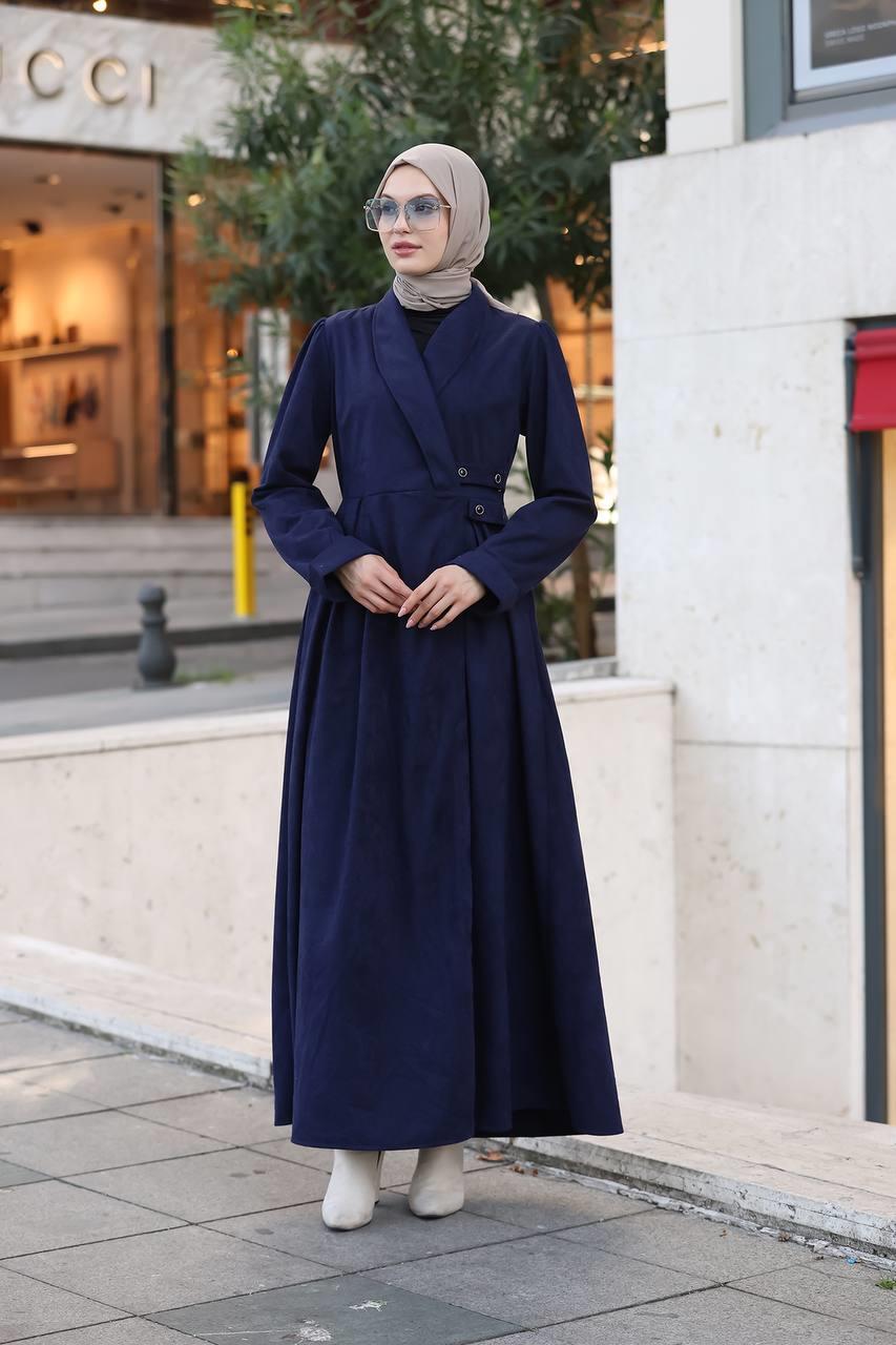 1625 Yandan Kemer Detaylı Elbise - Lacivert 
