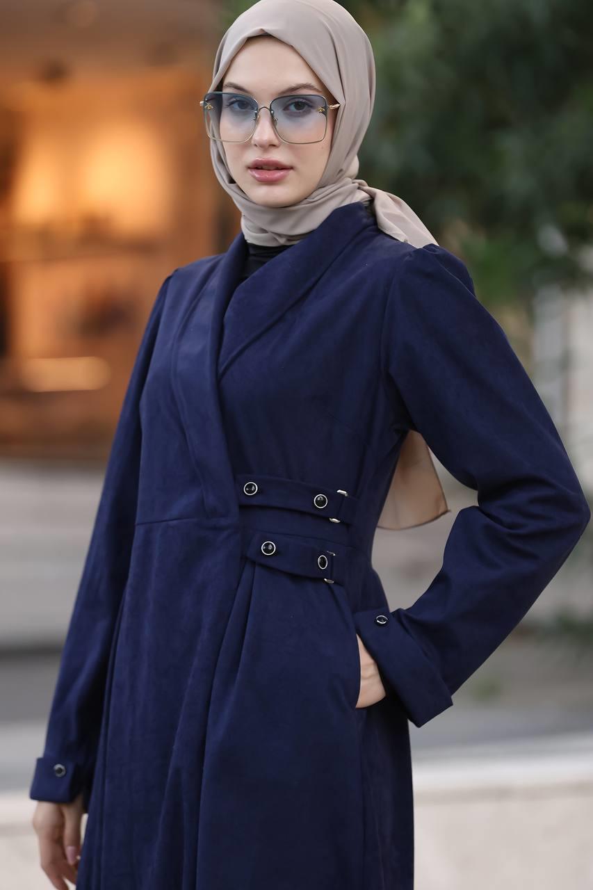 1625 Yandan Kemer Detaylı Elbise - Lacivert 