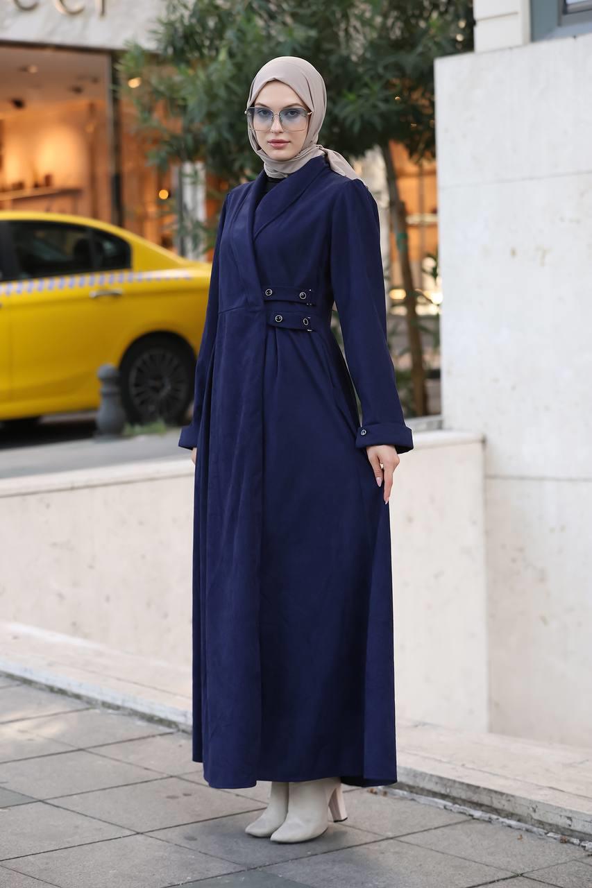 1625 Yandan Kemer Detaylı Elbise - Lacivert 