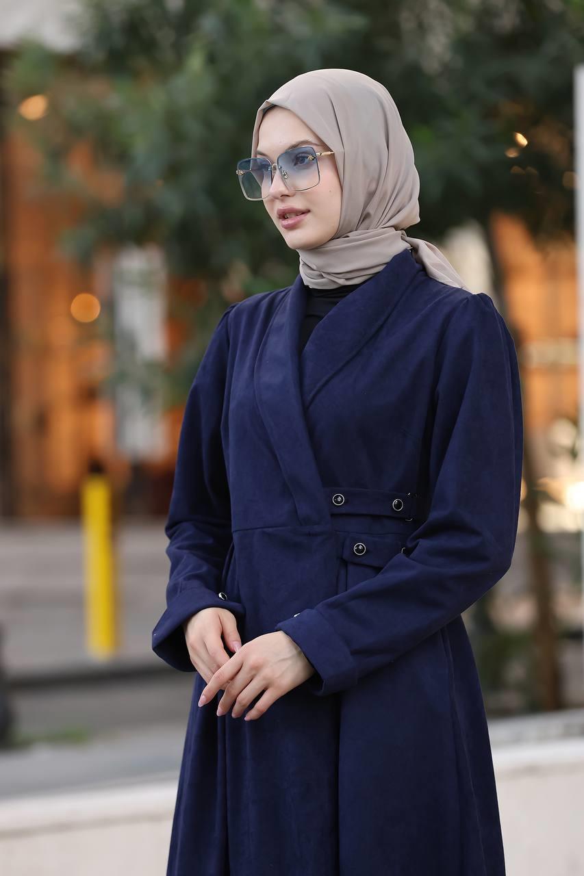 1625 Yandan Kemer Detaylı Elbise - Lacivert 