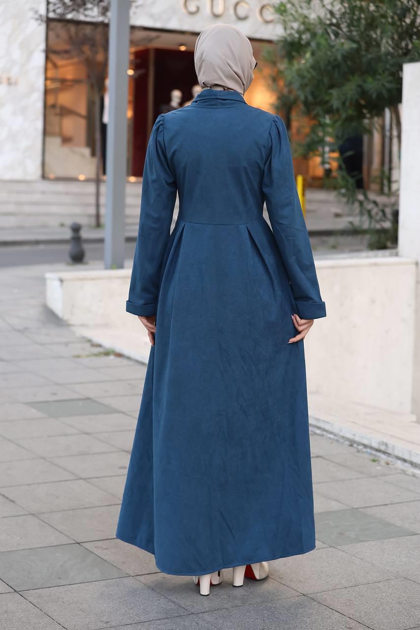 1625 Yandan Kemer Detaylı Elbise - Turkuaz 