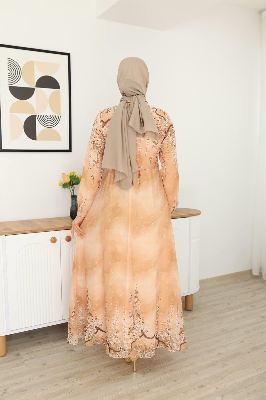 3041 Desenli Şifon Elbise - Simon