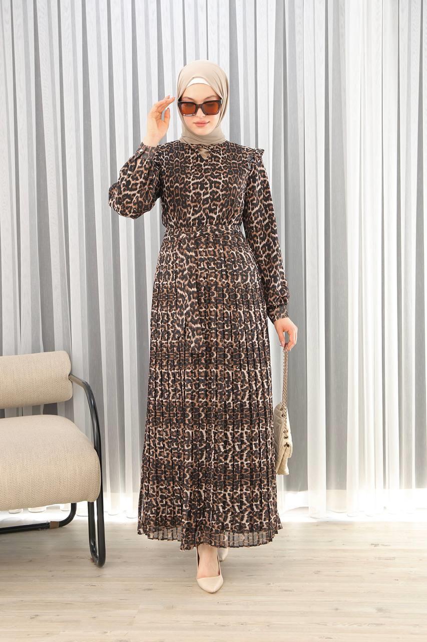 3060 Bilise Şifon Elbise - Leopar