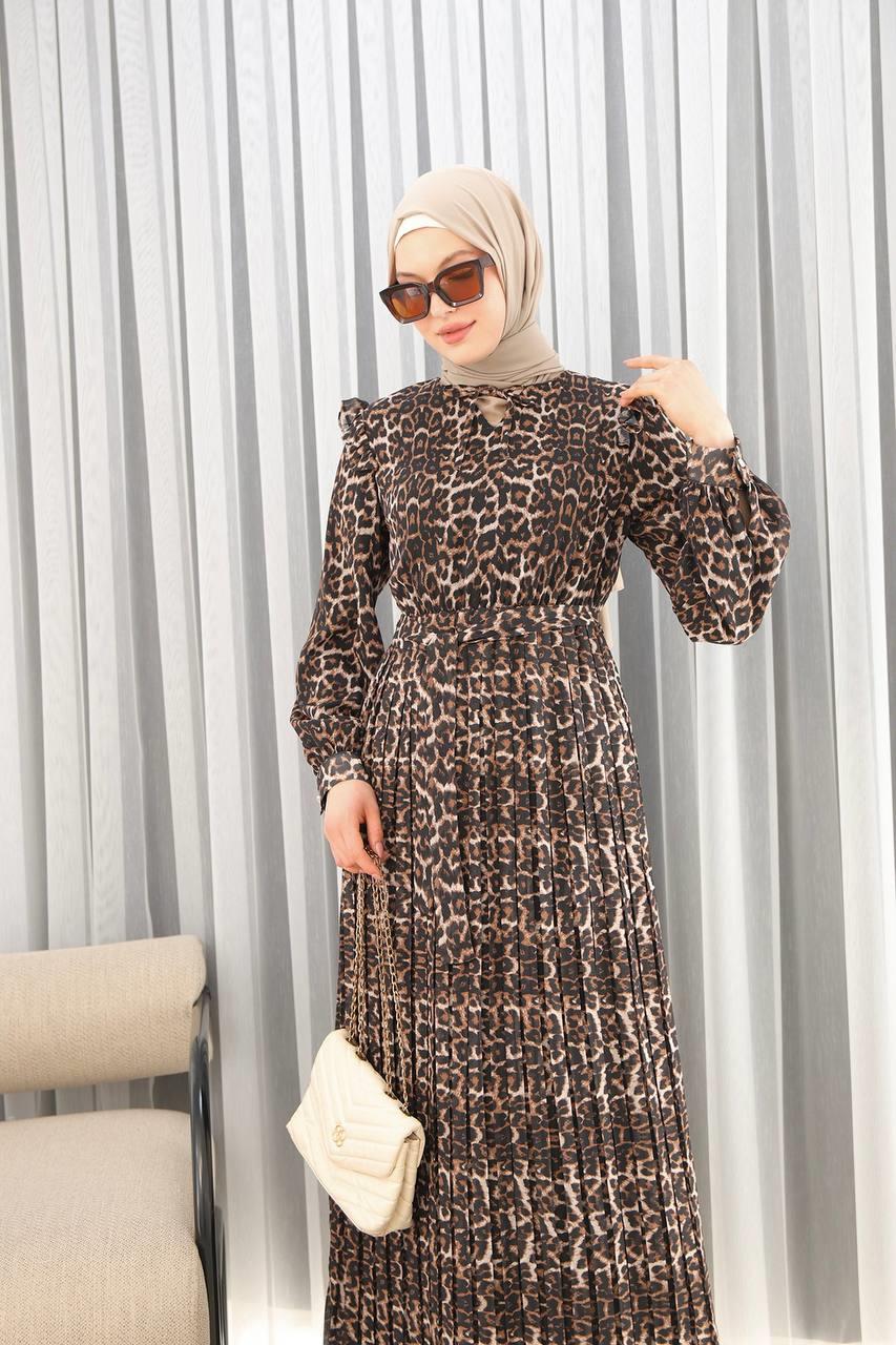 3060 Bilise Şifon Elbise - Leopar