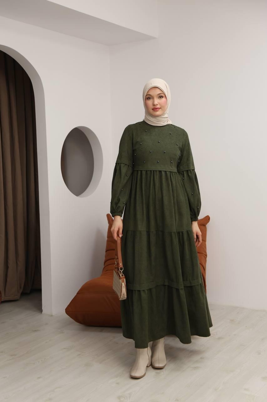 5040 Boncuk Detaylı Elbise - Haki