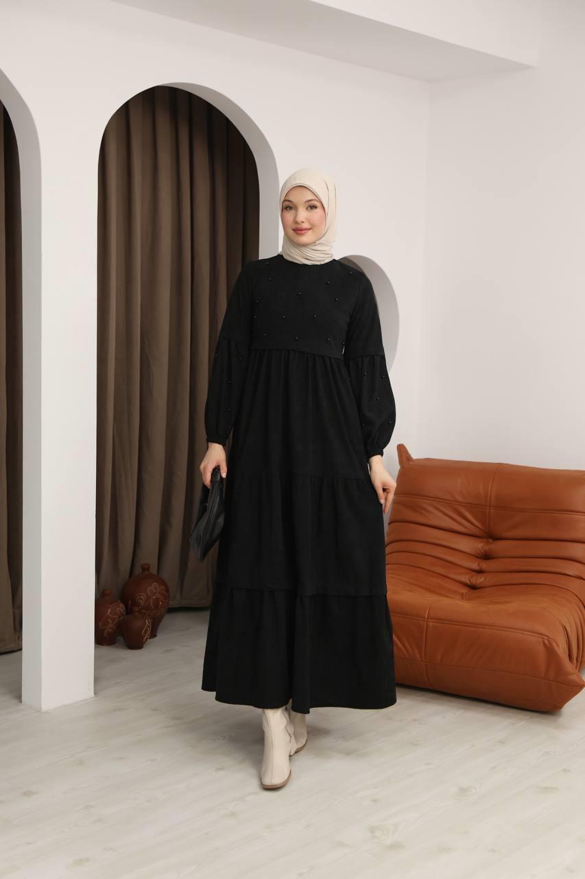 5040 Boncuk Detaylı Elbise - Siyah