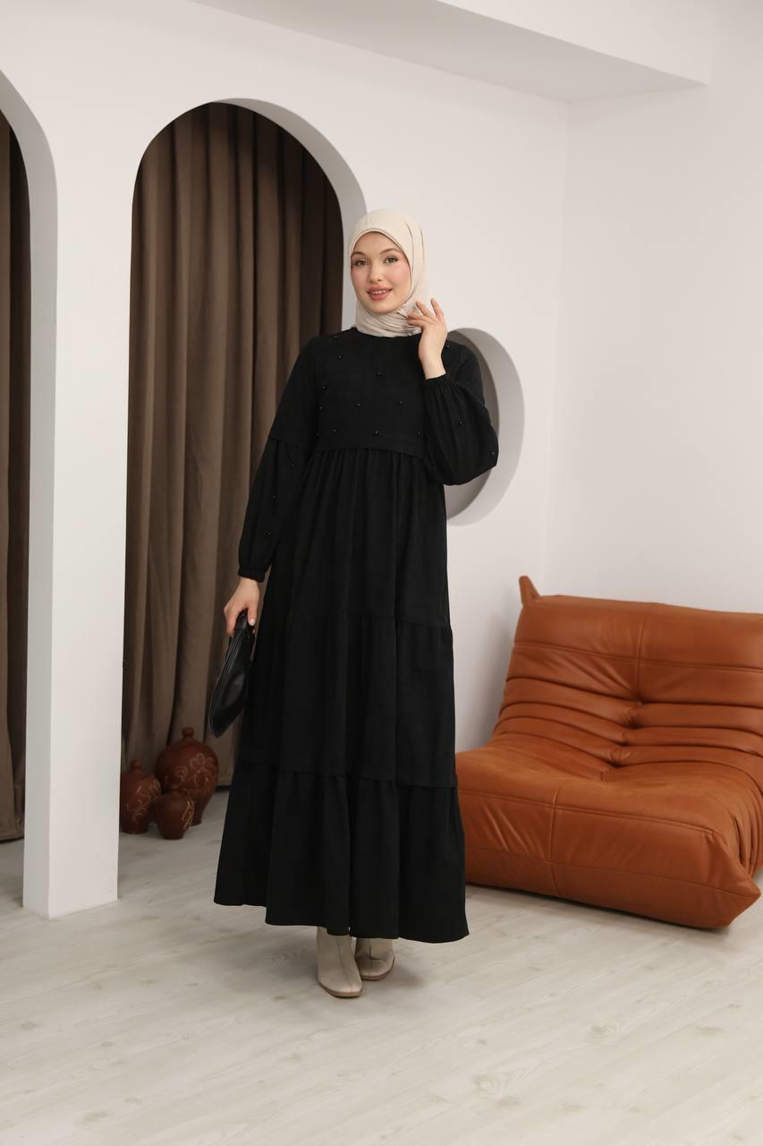 5040 Boncuk Detaylı Elbise - Siyah