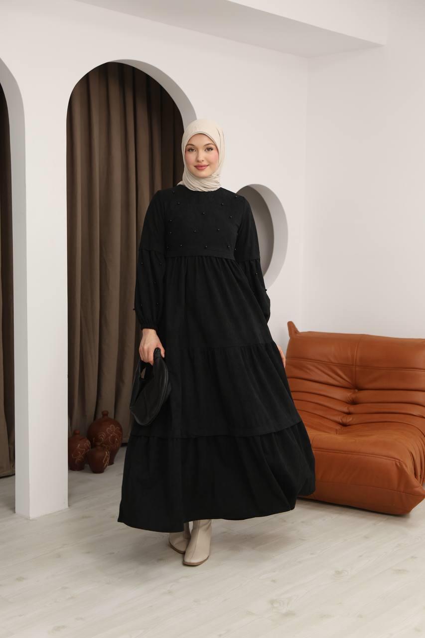 5040 Boncuk Detaylı Elbise - Siyah