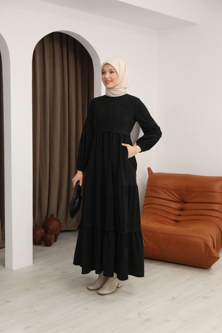 5040 Boncuk Detaylı Elbise - Siyah