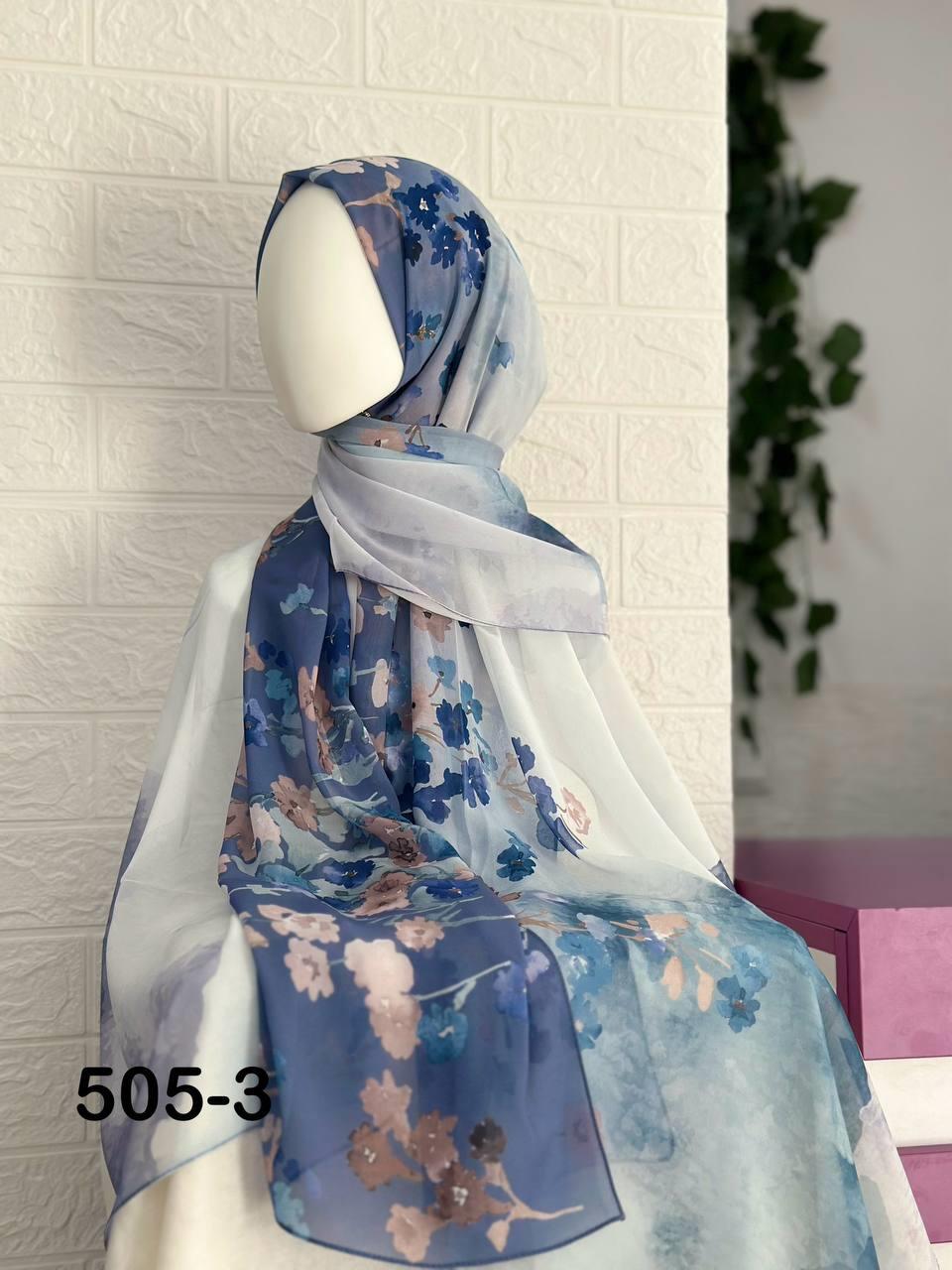 505-3 Çiçek Desenli Şifon Şal