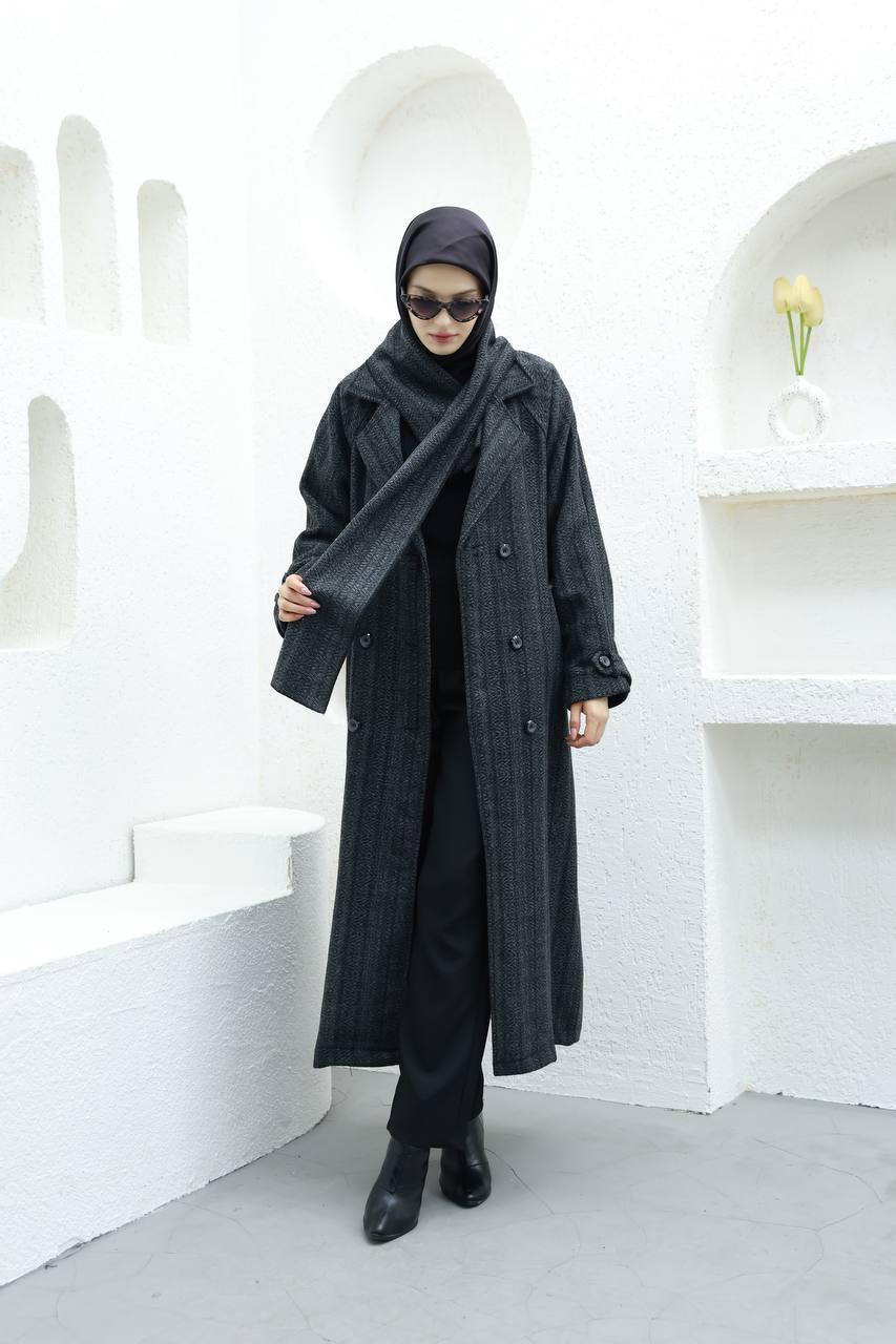 6001 Kaşe Astarlı Kaban - Siyah 